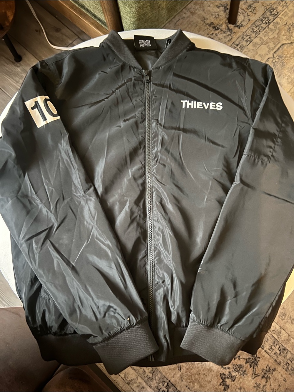 100 Thieves Black Bomber Jacket - Men's Lightweight Varsity